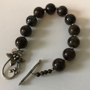 Silpada Bronzite and Sterling Flower Bracelet